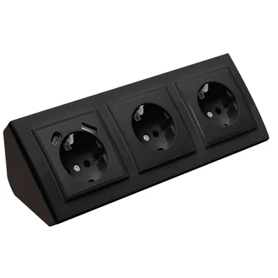 Produktbild von Ecksteckdose 2-fach Steckdose und Steckdose mit USB-C Steckdosenblock 45° Verteilerdose schwarz.