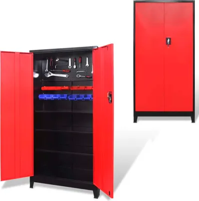 Produktbild von The Living Store Werkzeugschrank mit 2 Türen Stahl 90x40x180 cm Schwarz/Rot