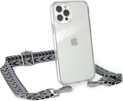 Produktbild von EAZY CASE Handykette - Verstellbarer Trageriemen kompatibel mit Apple iPhone 12 / 12 Pro, Handykordel mit transparenter Silikon-Hülle, Band in Lila