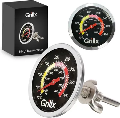 Produktbild von Grillx Einbau-Grillthermometer – bis 400°C – Celsius & Fahrenheit – BBQ, Smoker & Kamado Zubehör