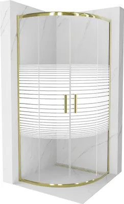 Image de Mexen Rio paroi de douche semi-circulaire 80 x 80 cm, Stripes, Gold - 863-080-080-50-20