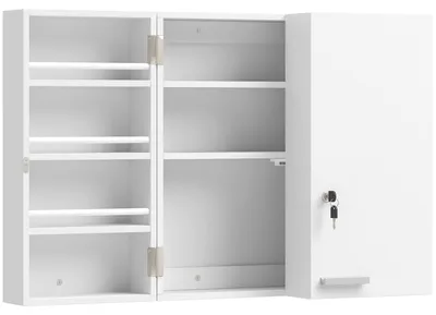 Produktbild von Medizinschrank abschließbar 2-türig Hängend Medikamentenschrank mit 11 Fächer 2 Schlüssel, 53 x 20 x 53 cm, Weiß