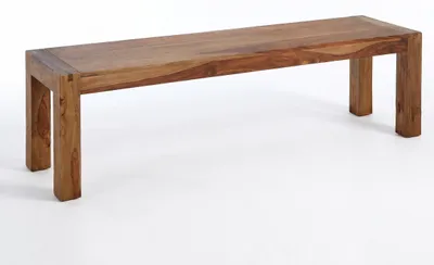 Produktbild von Moderne Holzbank YOGA aus massivem Shishamholz, 160 cm lang und 40 cm tief, KI-generiertes Bild