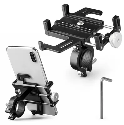 Zdjęcie produktu dla Uchwyt rowerowy na telefon, regulowany i obrotowy 360, uchwyt na telefon na kierownicę, aluminiowy