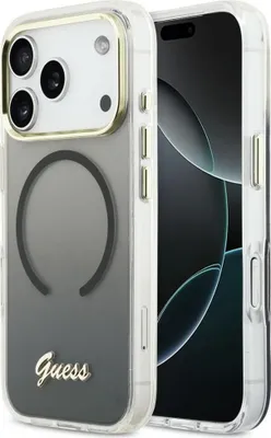 Image de Étui GUESS adapté à l'IPHONE 17 Pro compatible avec MagSafe GUHMP17L5HTGMCSK (IML Gradient Script Metal) noir