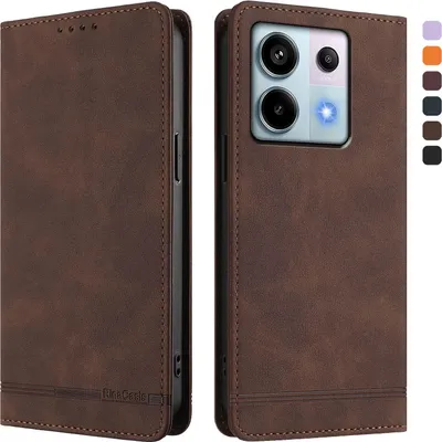 Image de Etui pour Xiaomi Redmi Note 13 Pro 5G, étui rétro en cuirPolyuréthaneavec support et fentes pour cartes de crédit Marron