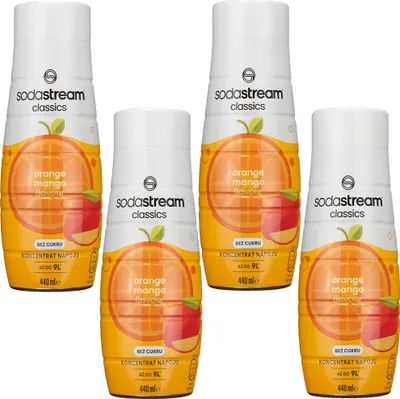 Zdjęcie produktu dla SodaStream Syrop Orange Mango 440ml Zestaw 4 bez cukru Witaminy E B D
