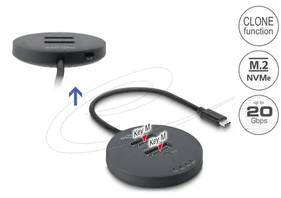Productafbeelding van Delock USB 20 Gbps M.2 dockingstation voor 2 x M.2 NVMe PCIe SSD's met klonfunctie