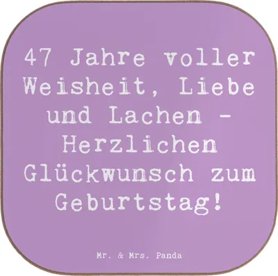 Produktbild von Mr. & Mrs. Panda Tassenuntersetzer Spruch 47. Geburtstag - Lavendeltraum - Geschenk, Flaschenuntersetzer, unvergesslicher Moment, herzlicher Glückwunsch, Happy Birthday