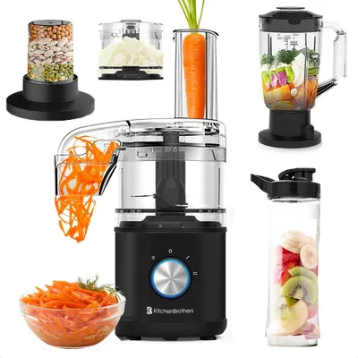 Produktbild von KitchenBrothers Küchenmaschine - 5-in-1 Multifunktionales Modell - Zerkleinerer - Gemüseschneider - 0,5L - Küchenmaschine - Zwiebelschneider - Schwarz