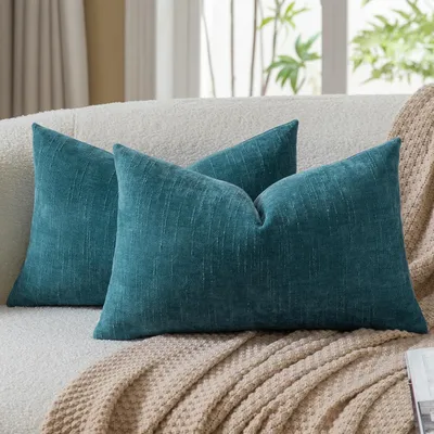 Obrázek produktu pro Sada dvou povlaků na polštáře, rozměr 40x80 cm, materiál: chenille s vzhledem lnu, barva: tyrkysová