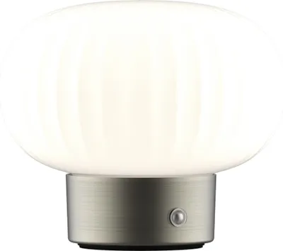 Obrázek produktu pro Akumulátorová LED stolní lampa LATTE, bílá a stříbrná, 1,8 W, teplá bílá, 150 lm, sklo, rozměry: 13,4 × 15,6 × 15,6 cm, IP20, Polux
