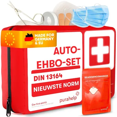 Produktbild von Verbandkasten Auto EHBO-Kit - DIN 13164:2022 - Mit Beatmungstuch - Europaweit gültig