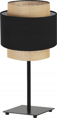 Produktbild von Boho Lampenschirm Tischlampe Modern - Elegante Nachttischlampe für Schlafzimmer Wohnzimmer - Tischleuchte E27 - 47,5x20 cm - Schwarz und Jute
