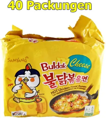 Produktbild von Samyang Buldak Instant Nudelgericht Hot Chicken Cheese 40er Pack (40x 140g)