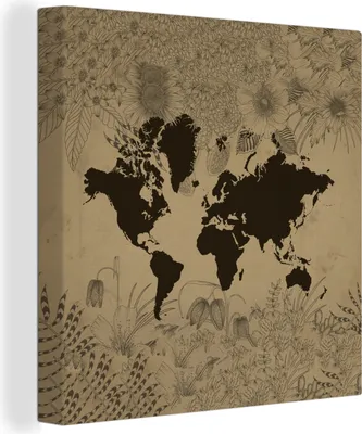 Obrázok produktu pre MuchoWow® - Plátno - Mapa sveta - Zelená - Rastliny, nástenný obraz, dekorácie na stenu, obrázky do obývačky, 20x20cm