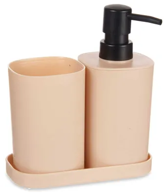 Immagine prodotto di Dispenser per sapone, bicchiere per spazzolini da denti con sottobicchiere, in plastica, 3 pezzi
