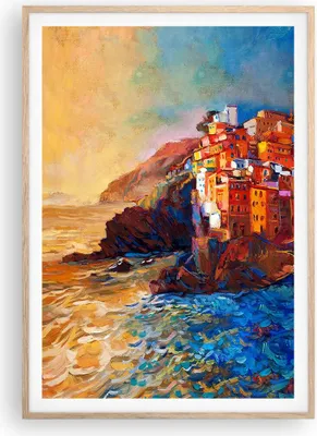 Produktbild von Gerahmtes Poster - Rahmen in heller Eiche - Manarola Bunt Öl - 70x100 cm - Wand Bild - Wanddeko - Wandbilder - Wandposter - Bilderrahmen - Bilder - Kunstdruck - Wandbild - P2NPA70x100-4164