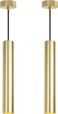 Immagine prodotto di confezione da 2 lampade a sospensione da soffitto moderne e minimaliste in alluminio color oro a forma di tubo lungo 40 cm con attacco per lampada GU10, regolabile in altezza