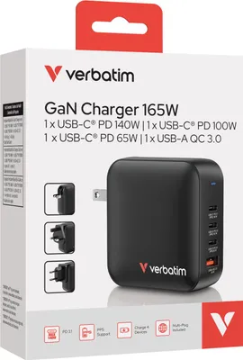 Image de Verbatim GaN Charger 165W Universel Noir Secteur Charge rapide Intérieure