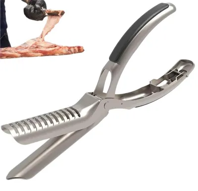 Produktbild von INF Edelstahl-Steakhautentferner – Anti-Rutsch-Silberhautentferner mit Bogenklemme für Rippchen zum Grillen