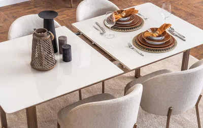 Produktbild von Weißes Esszimmer Set Esszimmergarnitur Ausziehbarer Tisch 4x Stühle 5tlg