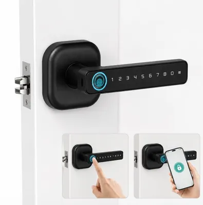Produktbild von Smart Türgriff Schloss mit Fingerabdruck und App Kontrolle, 5 in 1 Türschloss für Wohnung Haus Büro, sichere Haustür Lösung
