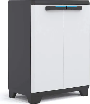 Immagine prodotto di Armadio in plastica con ripiani regolabili e ante, ideale per garage e officina - 68 x 39 x 90 cm