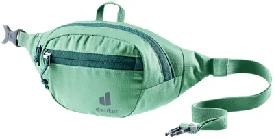A green Deuter fanny pack is shown against a white background.