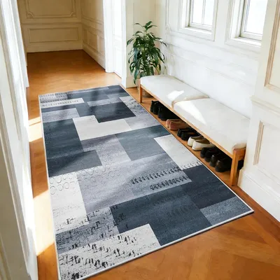 Image de Tapis de 80x150 cm, gris-bleu, à poils courts, antidérapant, pour salon