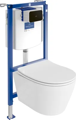 Produktbild von DOMINO | Villeroy&Boch ViConnect H112 Vorwandelement Unterputz WC mit Bedienplatte + Wand Hänge Tiefspül WC Praia Weiß Spülrandlos | WC Komplett set |
