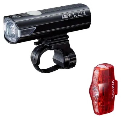 Productafbeelding van CatEye AMPP 500S - VIZ 150 Fietslichtset, 500 lumen, USB-oplaadbaar, voorlicht, 150 lumen, achterlicht, waterdicht, fietsveiligheidskit
