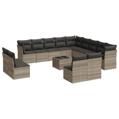 Produktbild von 14-tlg. Garten-Sofagarnitur mit Kissen Hellgrau Poly Rattan