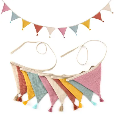 Stoff-Wimpelkette 2,6 m, 10 Fahnen, bunte Deko für Kinderzimmer & Party