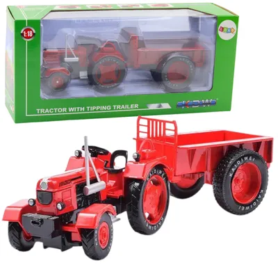 Obrázek produktu pro Kovový zemědělský traktor s přívěsem červený 1:18