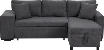 Produktbild von okwish L-förmiges umbaubares Ecksofa 3-Sitzer-Umbausofa mit USB-Ladeanschluss und Kissen,Klappsofa mit Schlaffunktion und Seitenablagen,Grau