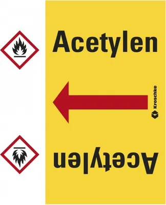 Produktbild von Dreifke® Rohrleitungsband Acetylen, praxisbewährt, ab Ø 50mm, gelb/schwarz, 3...