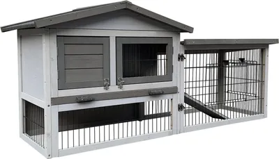 Produktbild von Wiltec Hühnerstall 1535 x 525 x 685  mm hellgrau mit Freilauf und Schlafhaus aus Holz, Hühnerhaus mit Unterschlupf, Gitter und Kotwanne verzinkt