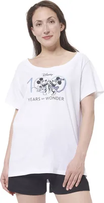 Produktbild von Disney Minnie Mouse 100 years of wonder Schlafanzug für Damen Pyjama Set Kurzarm Oberteil mit Hose Weiß/Schwarz L