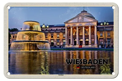Produktbild von Blechschild Städte Wiesbaden Kurhaus Brunnen Deko 18x12cm Schild