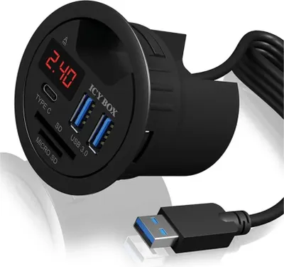 Image de RaidSonic ICY BOX Hub de bureau, 2x USB-A 3.0, 1x USB-C, SD/microSD, noir, 1 pièce.