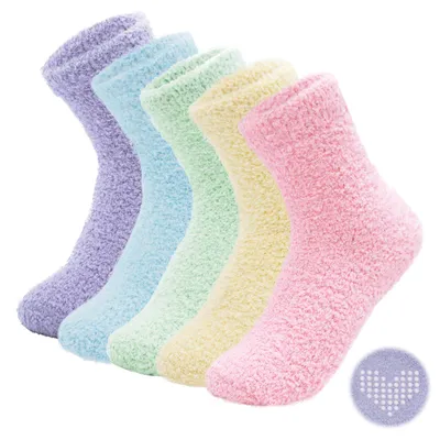 Obrázek produktu pro LEAPOP Dámské teplé ponožky, 5 párů, duhový motiv, měkké a huňaté