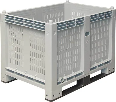 Produktbild von Palettenbox mit 2 Kufen, LxBxH 1200 x 800 x 850 mm, Wände geschlitzt