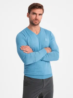 Imagen del producto de Ombre: Suéter elegante para hombre, cuello en V, color azul claro, talla XXL