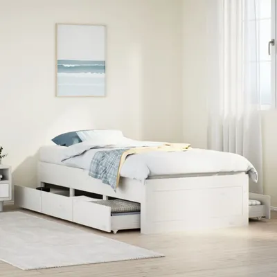 Produktbild von vidaXL Massivholzbett ohne Matratze mit Schubladen Weiß 90x200 cm