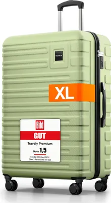 Produktbild von Travely Polycarbonat Koffer Groß 77cm XL - 100L Innenvolumen - 158cm Gurtmaß, sehr robuster Hartschalen Koffer mit sanften Rollen & TSA Schloss, Reisekoffer, Koffer & Trolleys, Reisekoffer mit Rollen