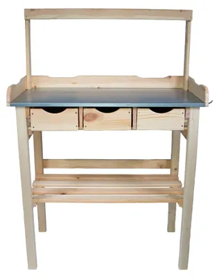 Produktbild von mgc24 Pflanztisch Deluxe 78x38x112cm Kiefer natur, verzinkte Arbeitsplatte mit 3 Schubladen