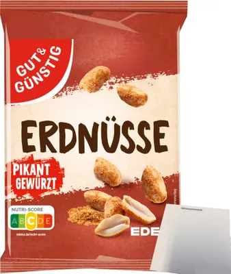 Produktbild von Gut & Günstig Erdnüsse pikant gewürzt (150g Packung) + usy Block