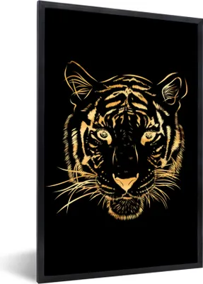 Produktbild von MuchoWow® MuchoWow® Gerahmtes Poster Tiger - Gold - Figur 40x60 cm - Poster mit zchwarzem Bilderrahmen - Papierdruck - Wandbilder