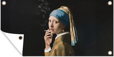 Produktbild von MuchoWow® 160x80 cm Outdoor-Poster Gartendeko Sichtschutz Garten Poster für den Garten  Das Mädchen mit dem Perlenohrring - Vermeer - Zigarette